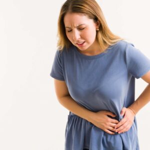 a woman suffering from spleen issues