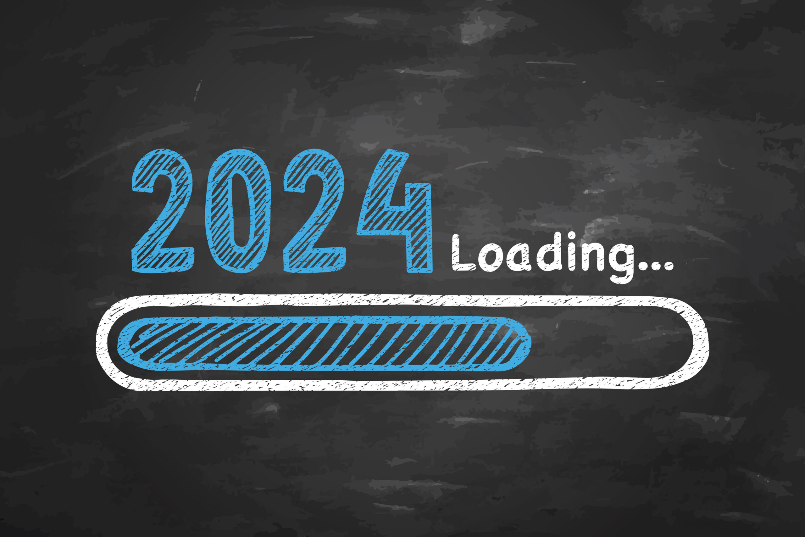 Loading New Year 2024 on Blackboard Background